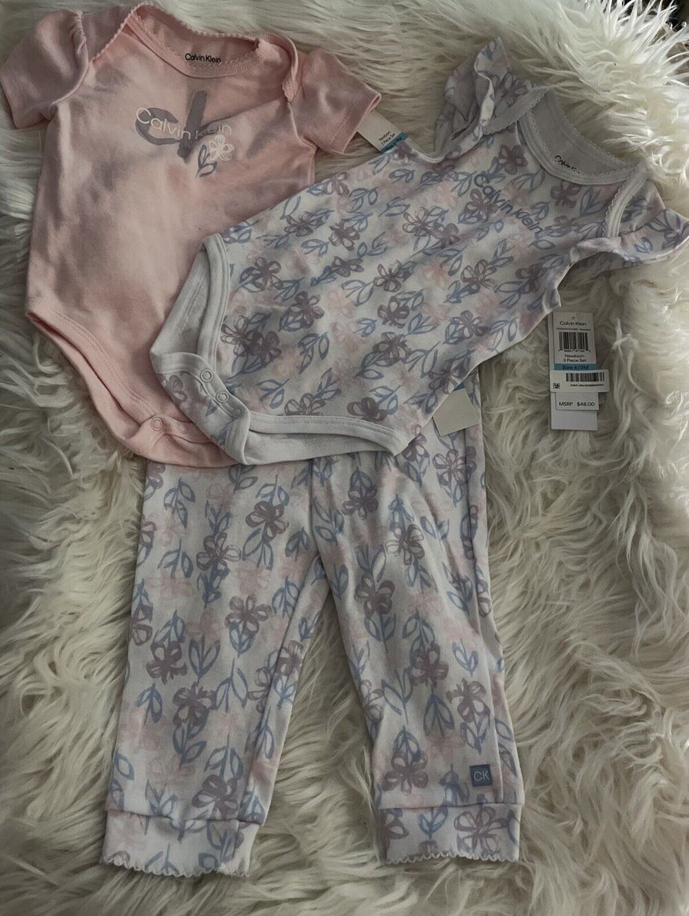 Calvin Klein Infant Girls 3 Piece Bodysuits / Pant Size 6/9M NWT
